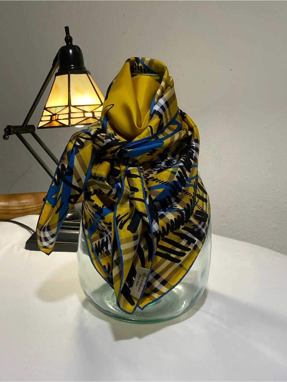 Burberry Yellow, Blue & Black Graphic Silk Scarf